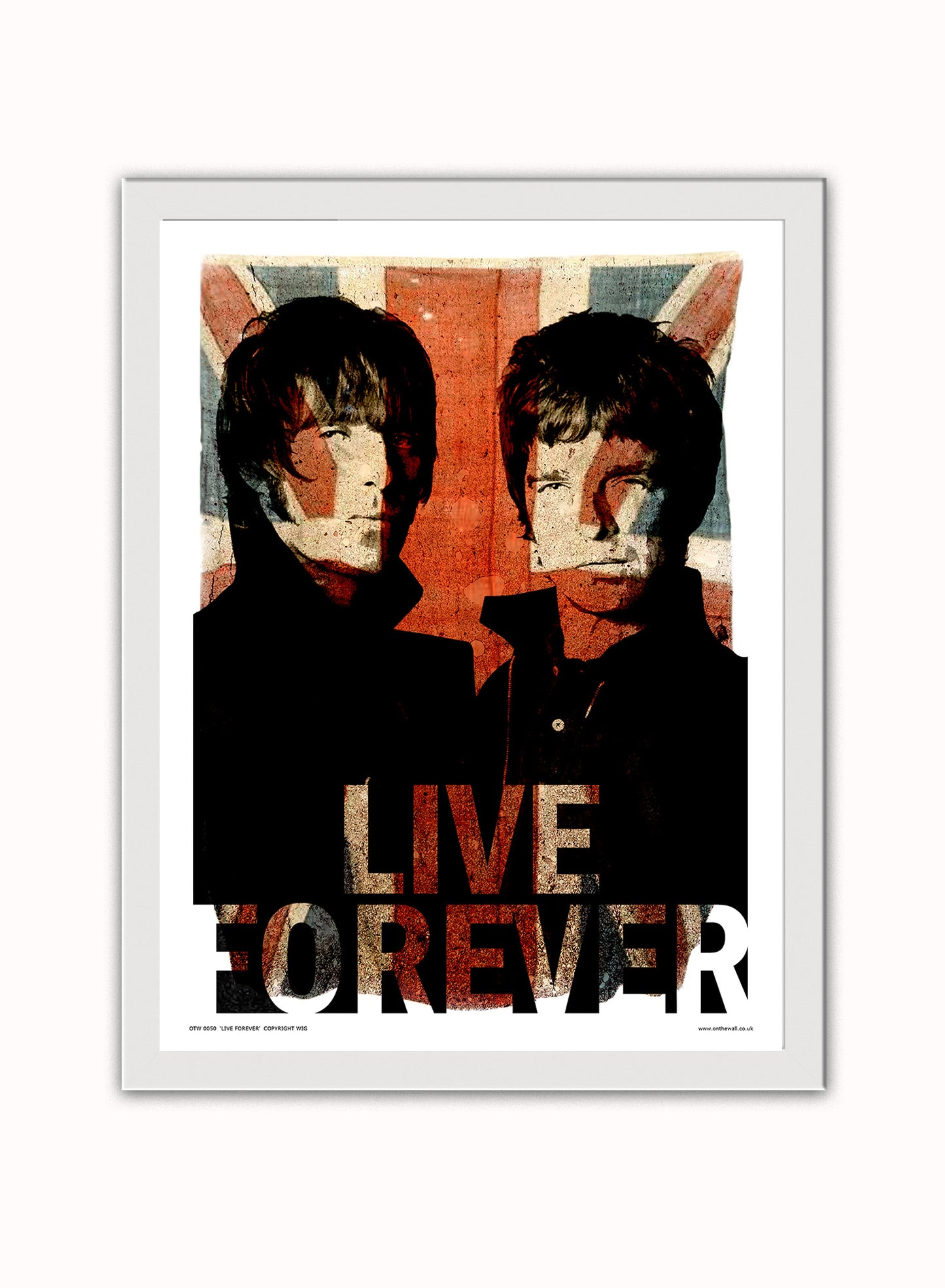 Oasis Liam and Noel Live forever Poster Art Print Vintage Poster Wall Art Print 30x40cm White Frame
