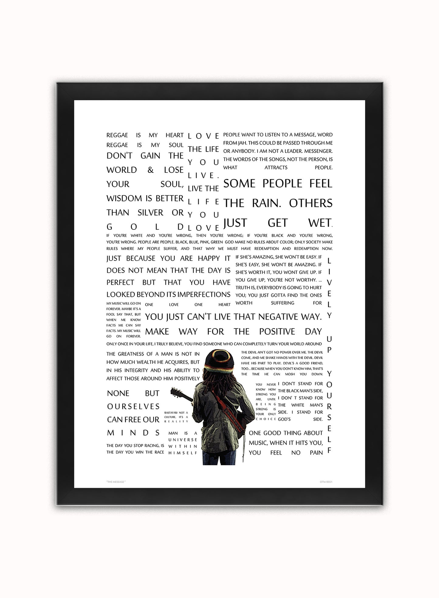 Bob Marley "The Message" in Quotes Poster Art Print Vintage Poster Wall Art Print 30x40cm Black Frame