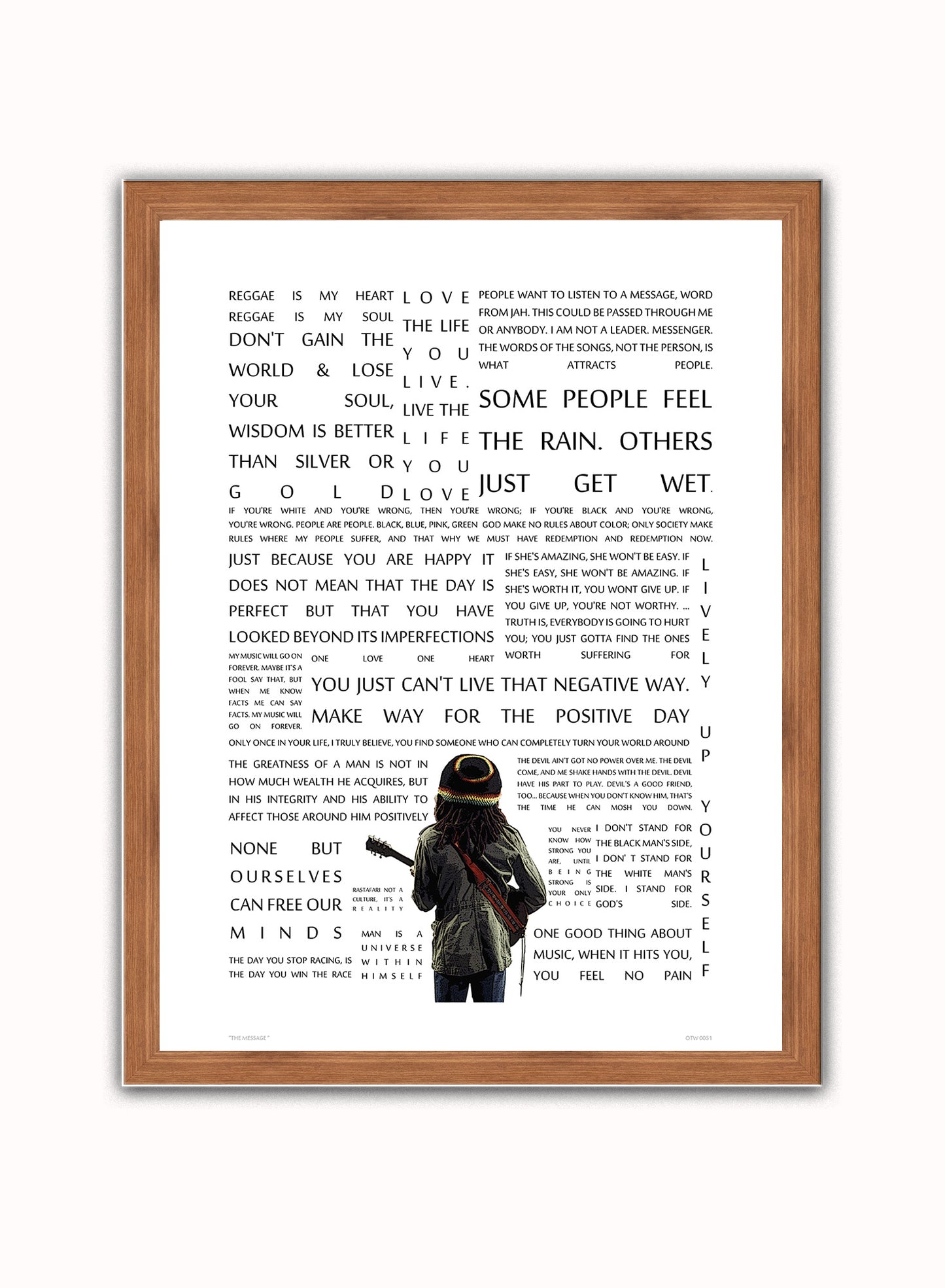 Bob Marley "The Message" in Quotes Poster Art Print Vintage Poster Wall Art Print 30x40cm Dark Wood