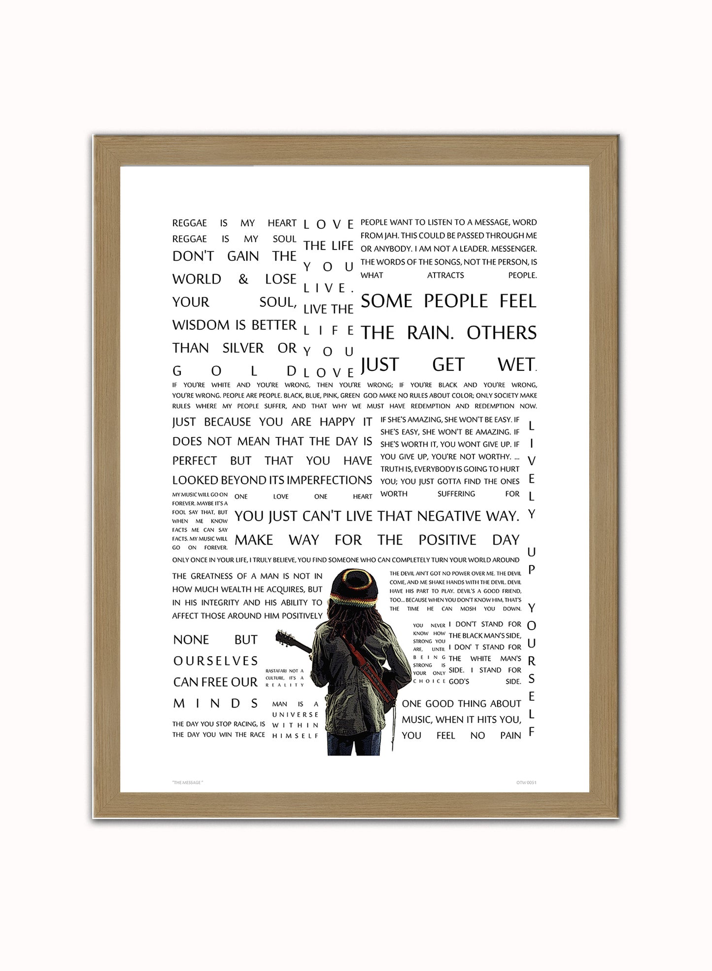 Bob Marley "The Message" in Quotes Poster Art Print Vintage Poster Wall Art Print 30x40cm Light Wood