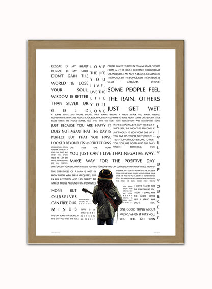 Bob Marley "The Message" in Quotes Poster Art Print Vintage Poster Wall Art Print 30x40cm Light Wood
