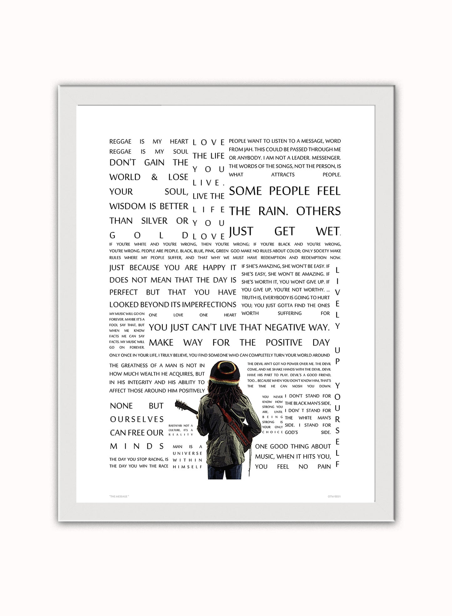 Bob Marley "The Message" in Quotes Poster Art Print Vintage Poster Wall Art Print 30x40cm White Frame