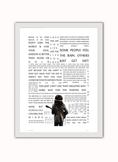 Bob Marley "The Message" in Quotes Poster Art Print Vintage Poster Wall Art Print 30x40cm White Frame