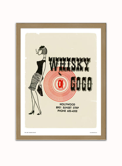 Whiskey a Go Go - Vintage Poster Art Print Vintage Poster Wall Art Print 30x40cm Light Wood