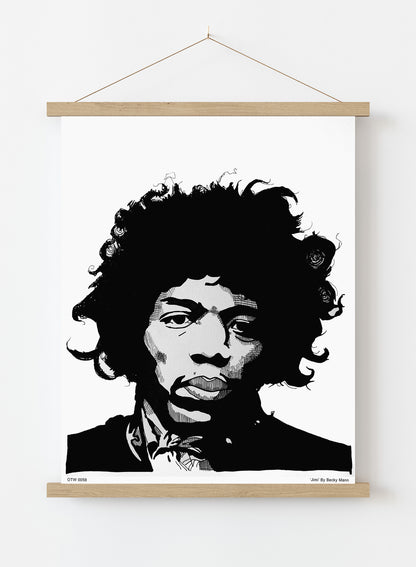 Jimi Hendrix Portrait Art Print Poster by Becky Mann Print – Becky Mann Vintage Poster Wall Art 30x40cm Hanger