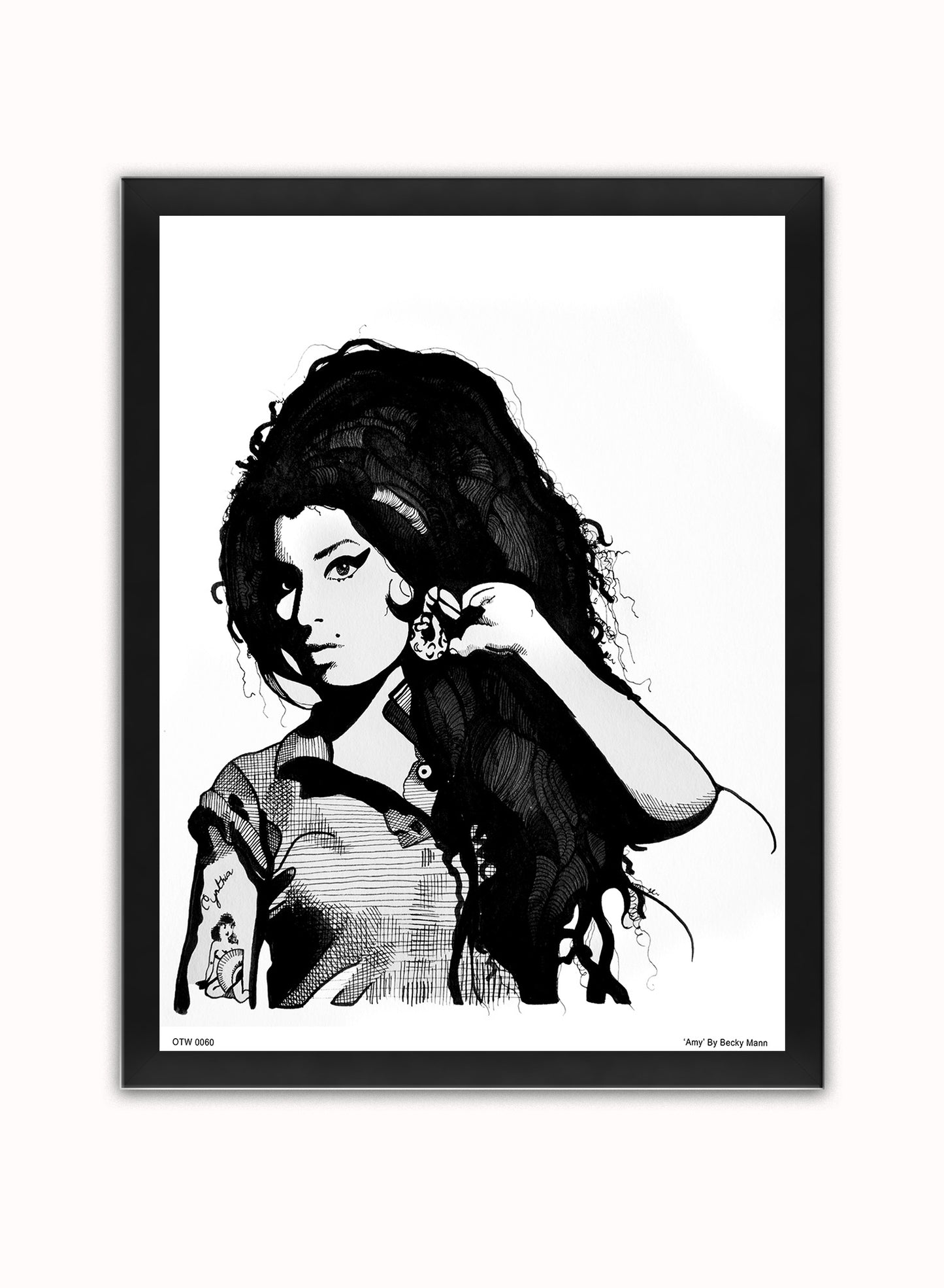 Amy Winehouse Portrait Art Print Poster by Becky Mann Print – Becky Mann Vintage Poster Wall Art 30x40cm Black Frame