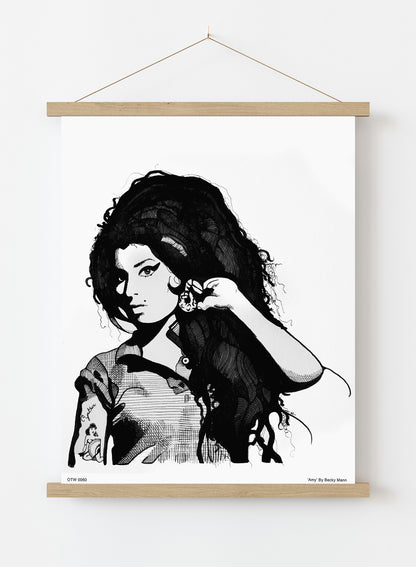 Amy Winehouse Portrait Art Print Poster by Becky Mann Print – Becky Mann Vintage Poster Wall Art 30x40cm Hanger