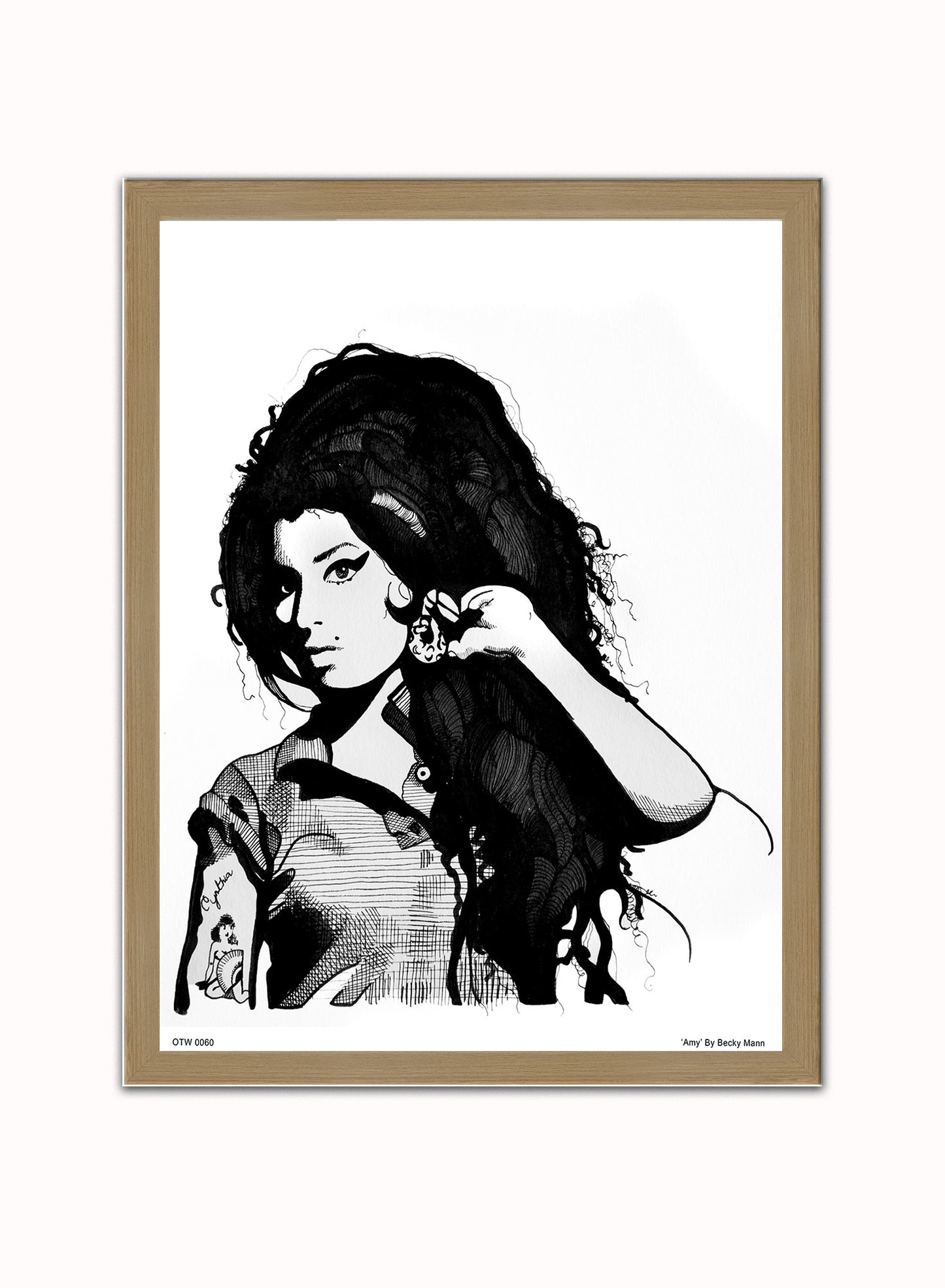 Amy Winehouse Portrait Art Print Poster by Becky Mann Print – Becky Mann Vintage Poster Wall Art 30x40cm Light Wood