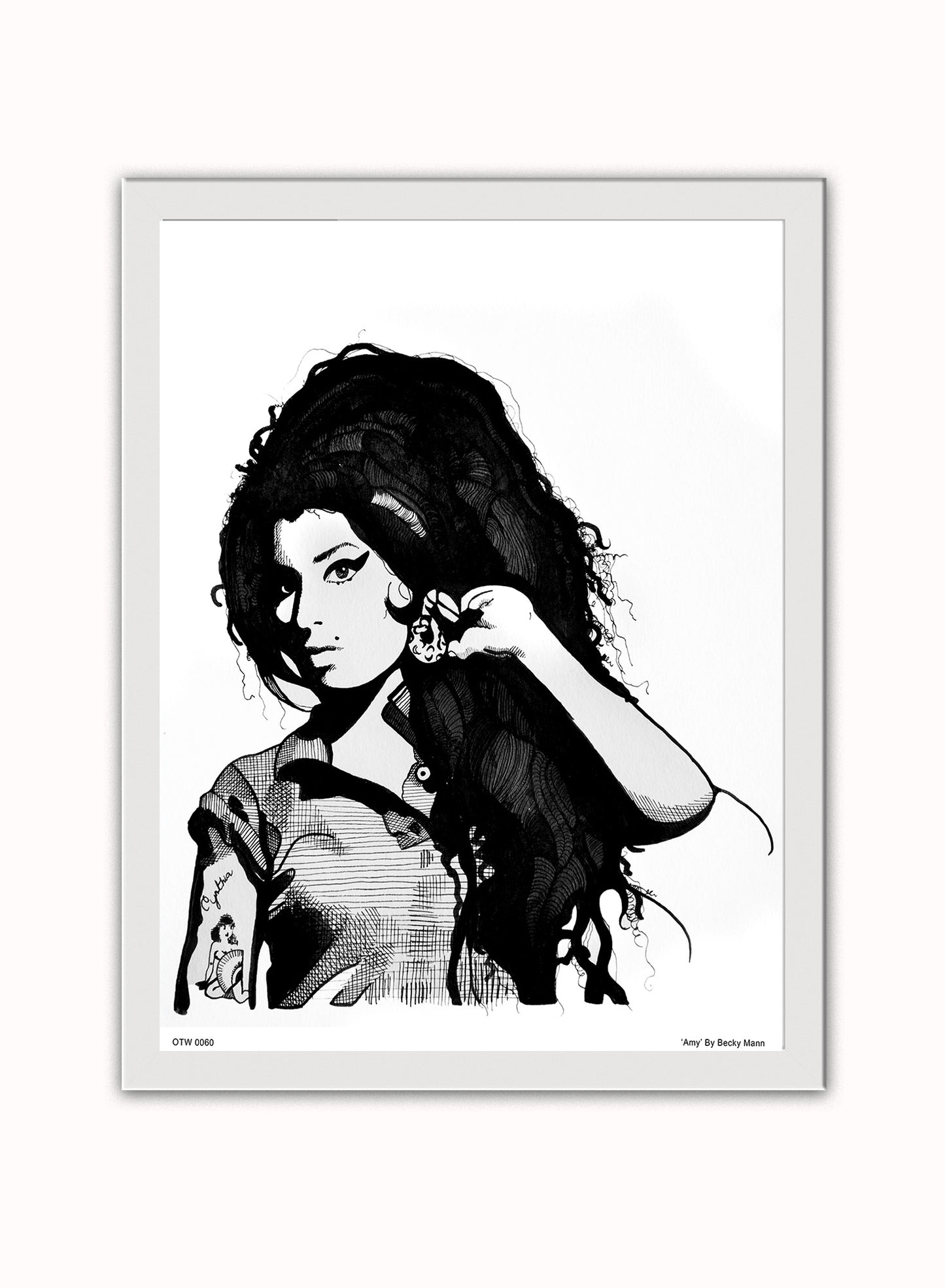 Amy Winehouse Portrait Art Print Poster by Becky Mann Print – Becky Mann Vintage Poster Wall Art 30x40cm White Frame