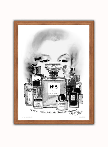 Marilyn Monroe Channel No 5 Poster Art Print Vintage Poster Wall Art Print 30x40cm Dark Wood