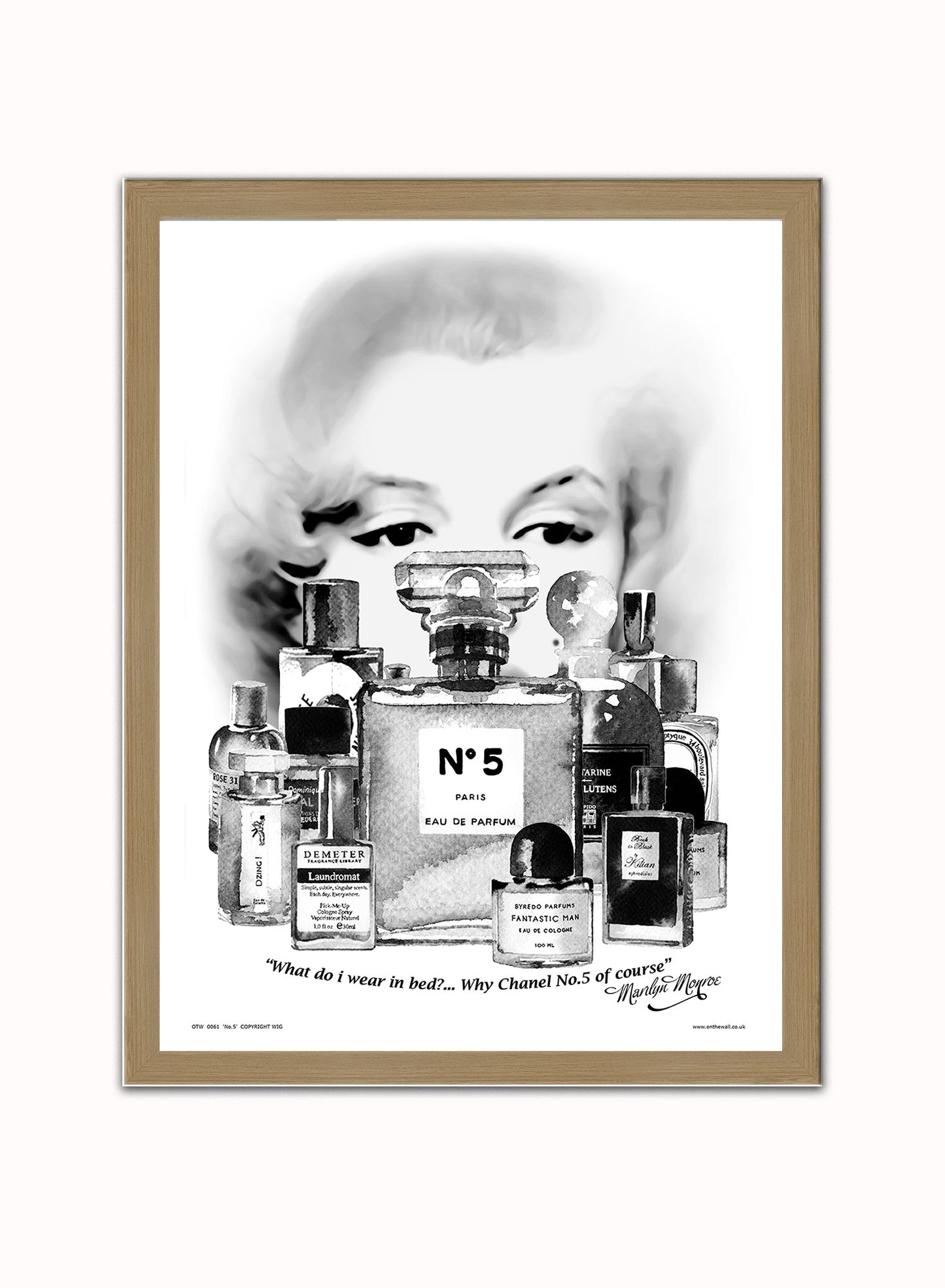 Marilyn Monroe Channel No 5 Poster Art Print Vintage Poster Wall Art Print 30x40cm Light Wood