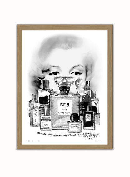 Marilyn Monroe Channel No 5 Poster Art Print Vintage Poster Wall Art Print 30x40cm Light Wood
