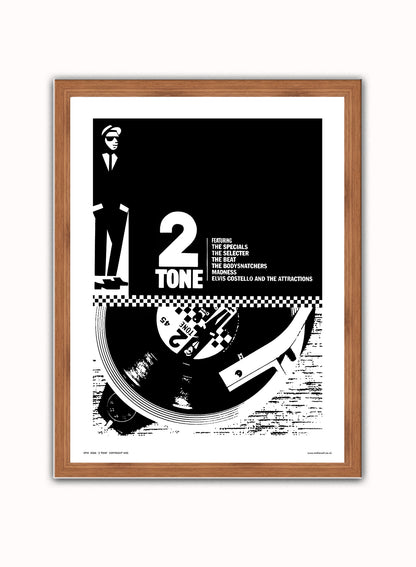 Two Tone, Ska, Specials Poster Art Print Vintage Poster Wall Art Print 30x40cm Dark Wood