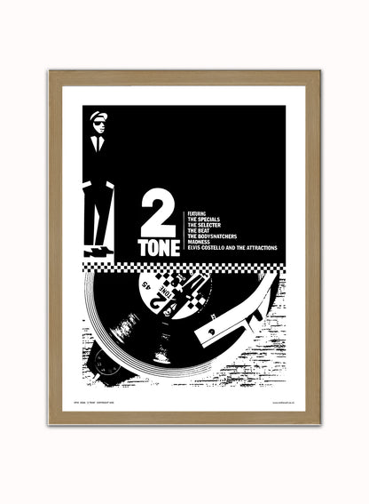Two Tone, Ska, Specials Poster Art Print Vintage Poster Wall Art Print 30x40cm Light Wood