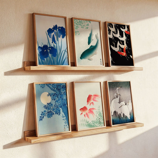Ohara Koson Japanese Woodblock Print Bundle – 6 Framed Ukiyo-e Wall Art Prints | Save £30