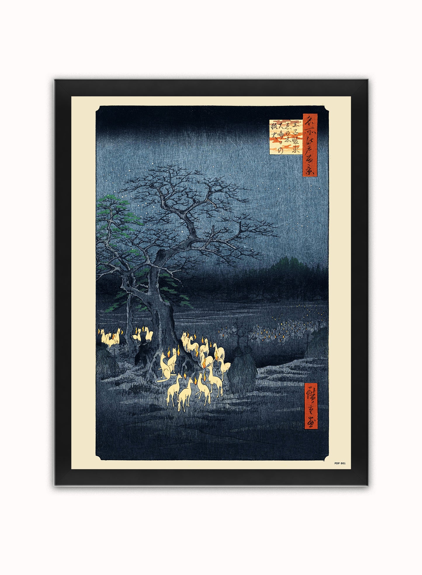 Hiroshige Japanese Poster Art Print foxfire on new year's night under the enoki tree near Oji Poster Art Print Japanese Wall Art Print 30x40cm Black Frame