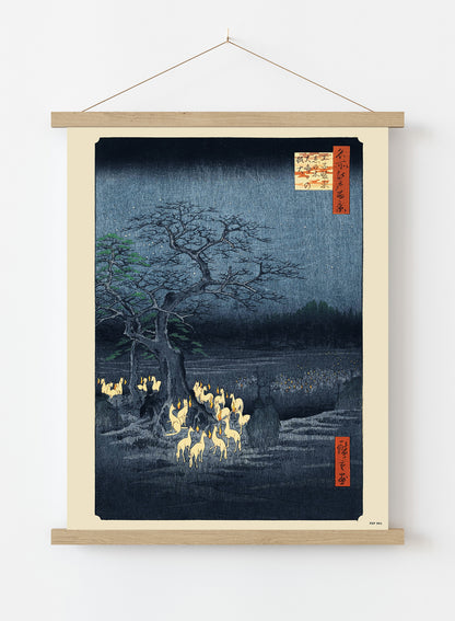 Hiroshige Japanese Poster Art Print foxfire on new year's night under the enoki tree near Oji Poster Art Print Japanese Wall Art Print 30x40cm Hanger