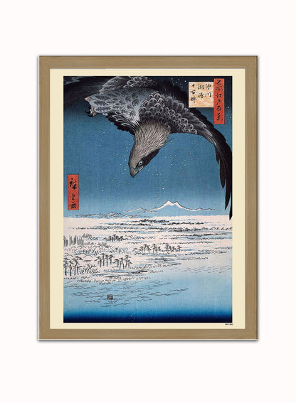 Hiroshige Japanese Poster Art Print Fukagawa Susaki Poster Art Print Japanese Wall Art Print 30x40cm Light Wood