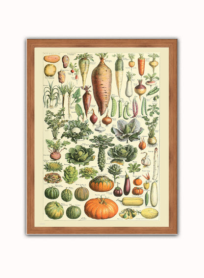 Vegtables Poster Art Print Vintage Poster Wall Art Print 30x40cm Dark Wood