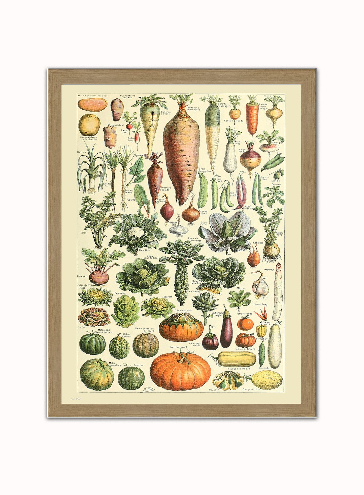 Vegtables Poster Art Print Vintage Poster Wall Art Print 30x40cm Light Wood