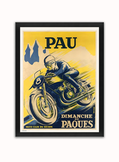 Pau Circuit International Motorcycle Race Poster by R. Garcia Print – R. Garcia Vintage Poster Wall Art 30x40cm Black Frame