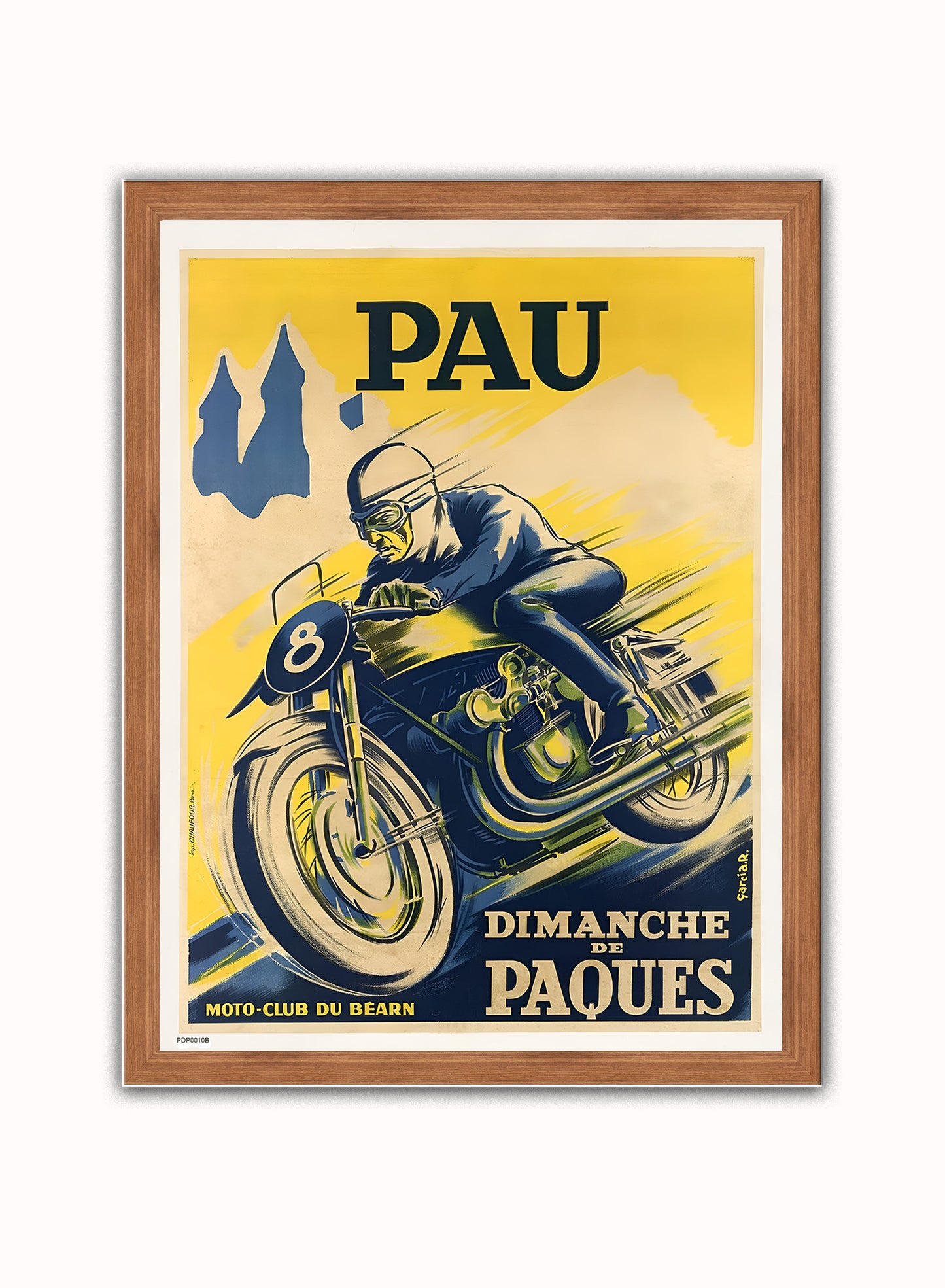 Pau Circuit International Motorcycle Race Poster by R. Garcia Print – R. Garcia Vintage Poster Wall Art 30x40cm Dark Wood