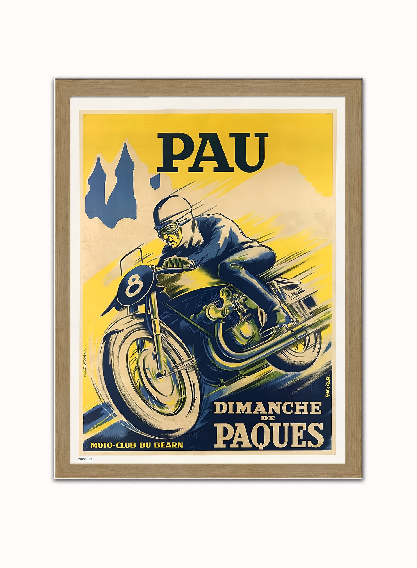Pau Circuit International Motorcycle Race Poster by R. Garcia Print – R. Garcia Vintage Poster Wall Art 30x40cm Light Wood
