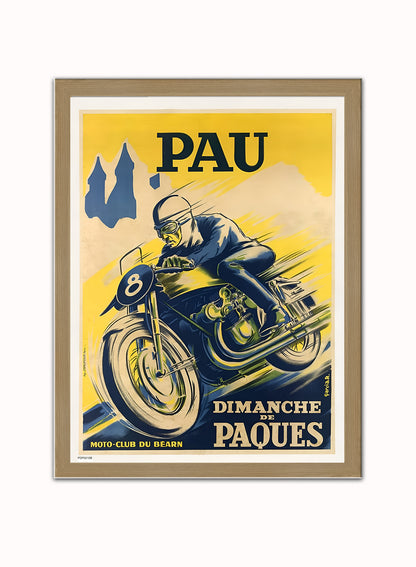 Pau Circuit International Motorcycle Race Poster by R. Garcia Print – R. Garcia Vintage Poster Wall Art 30x40cm Light Wood