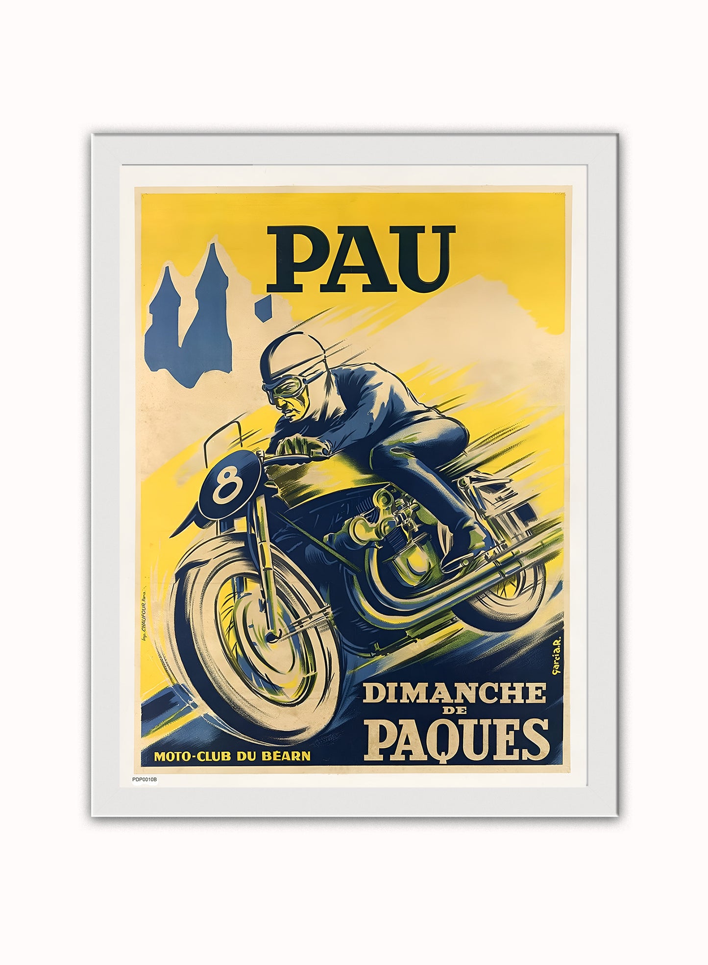 Pau Circuit International Motorcycle Race Poster by R. Garcia Print – R. Garcia Vintage Poster Wall Art 30x40cm White Frame
