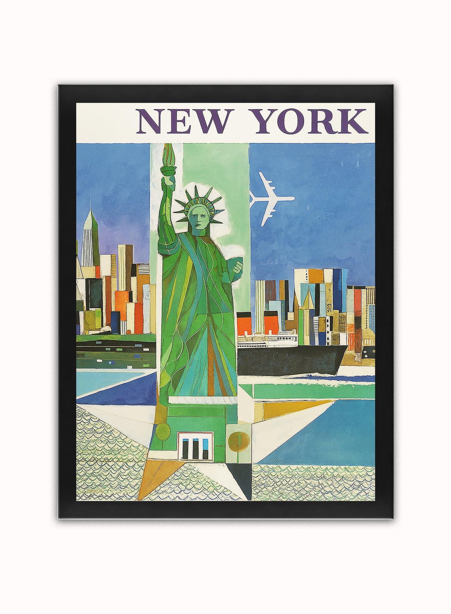 New York,Vinatge Travel Poster by Weimer Pursell Print – Weimer Pursell Vintage Poster Wall Art 30x40cm Black Frame