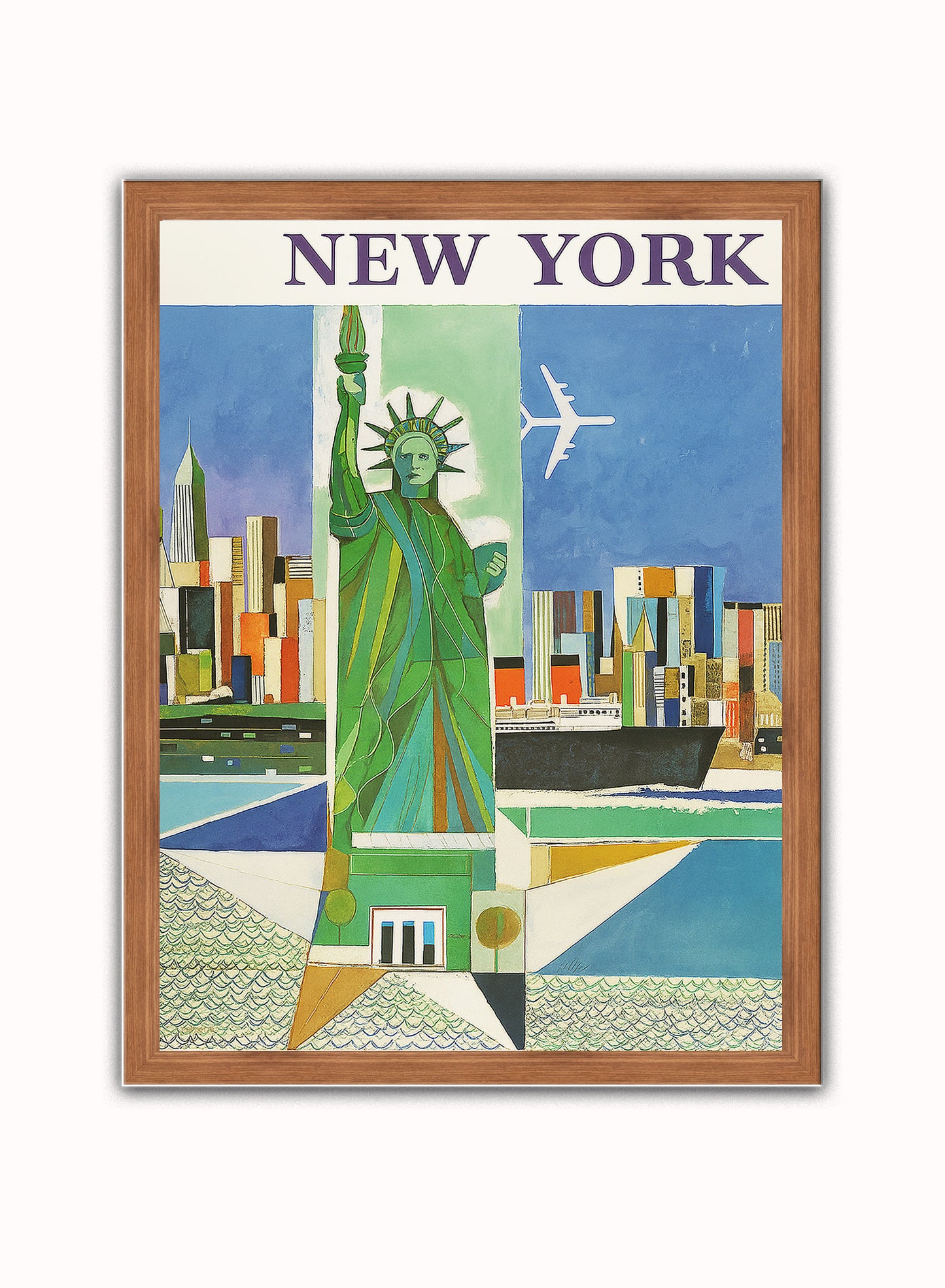New York,Vinatge Travel Poster by Weimer Pursell Print – Weimer Pursell Vintage Poster Wall Art 30x40cm Dark Wood