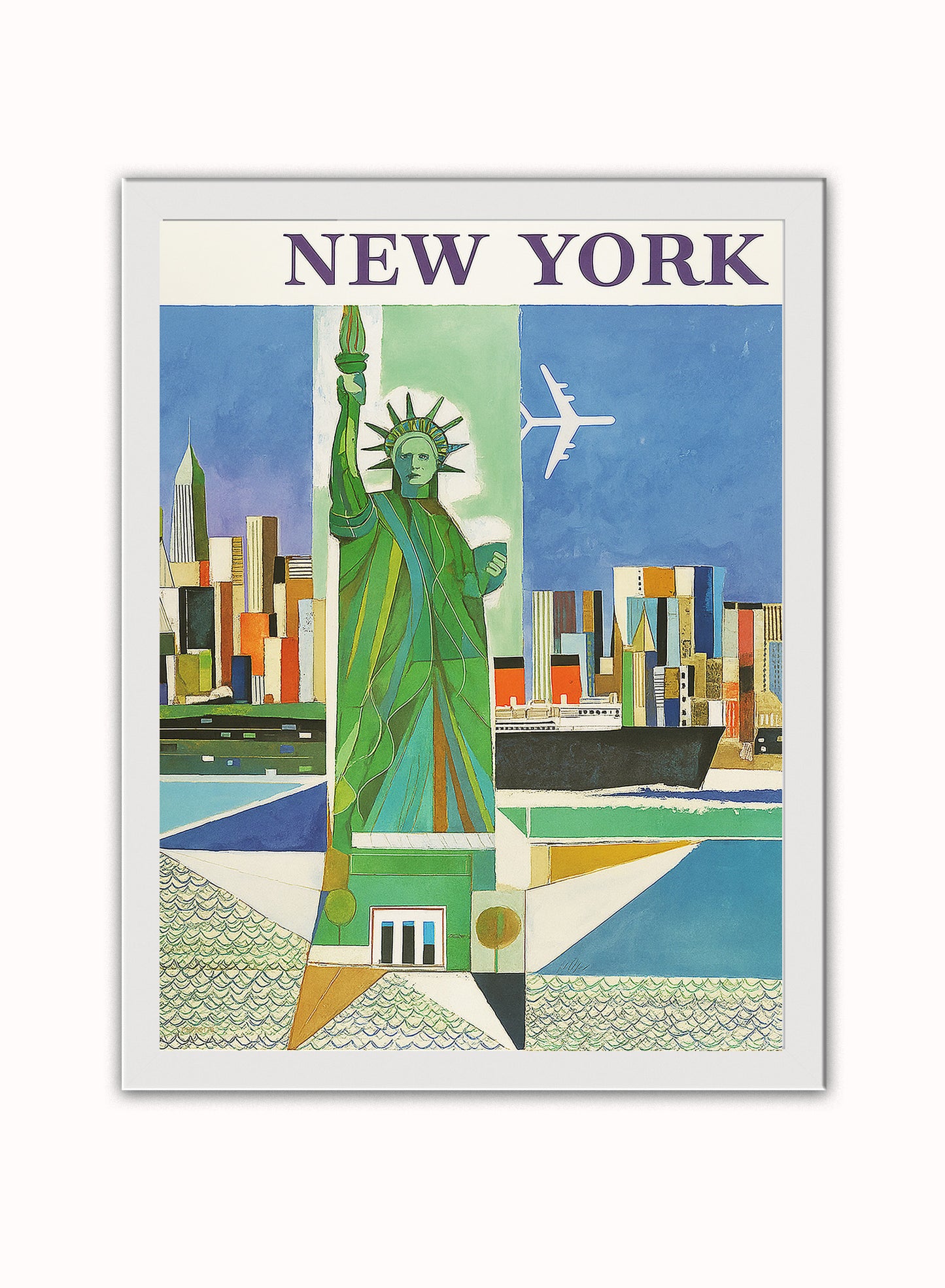 New York,Vinatge Travel Poster by Weimer Pursell Print – Weimer Pursell Vintage Poster Wall Art 30x40cm White Frame