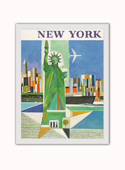 New York,Vinatge Travel Poster by Weimer Pursell Print – Weimer Pursell Vintage Poster Wall Art 30x40cm White Frame