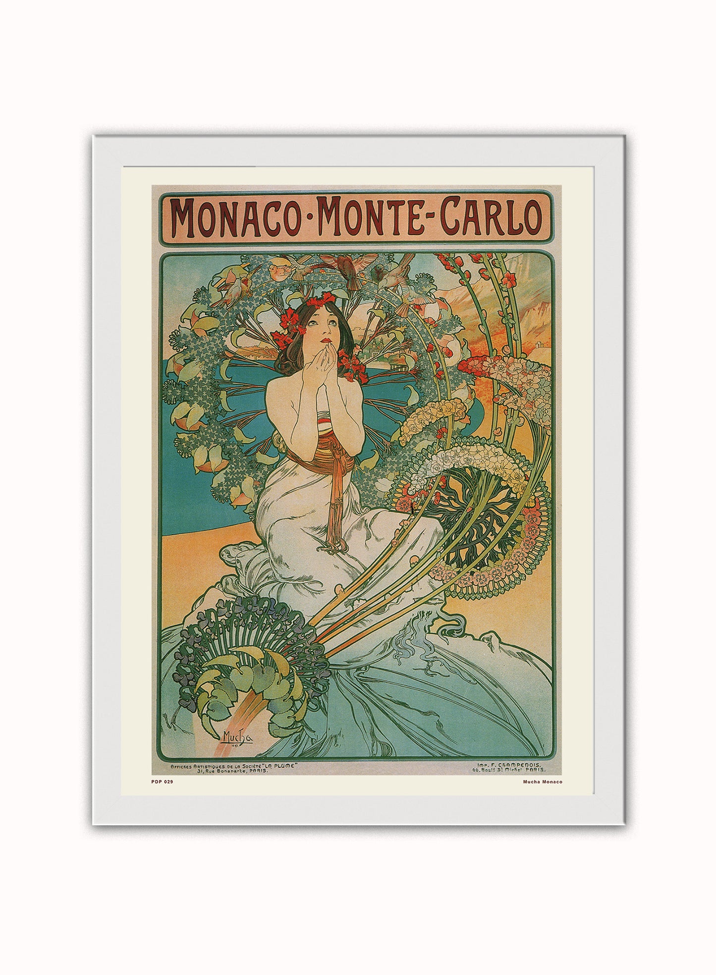 Art nouveau Poster Art Print by Alphonse Mucha Monaco Poster Art Print Print – Alphonse Mucha Monaco Poster Art Print Vintage Poster Wall Art 30x40cm White Frame