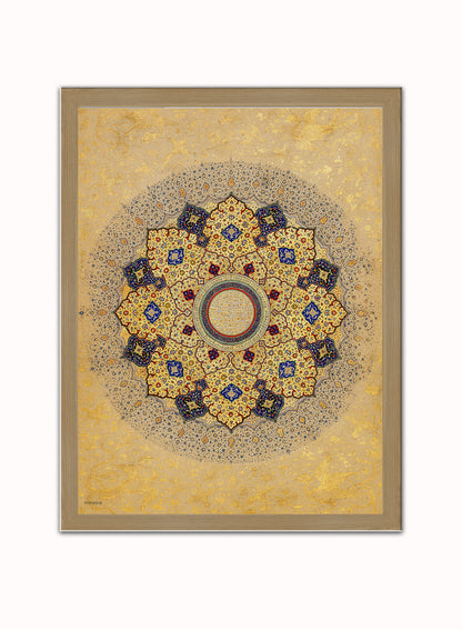 Mandala Rosette (shamsa) Shah Jahan Vintage Poster Vintage Poster Wall Art Print 30x40cm Light Wood