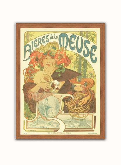 Art nouveau by Alphonse Mucha bieres de la meuse Poster Art Print Print – Alphonse Mucha bieres de la meuse Poster Art Print Vintage Poster Wall Art 30x40cm Dark Wood