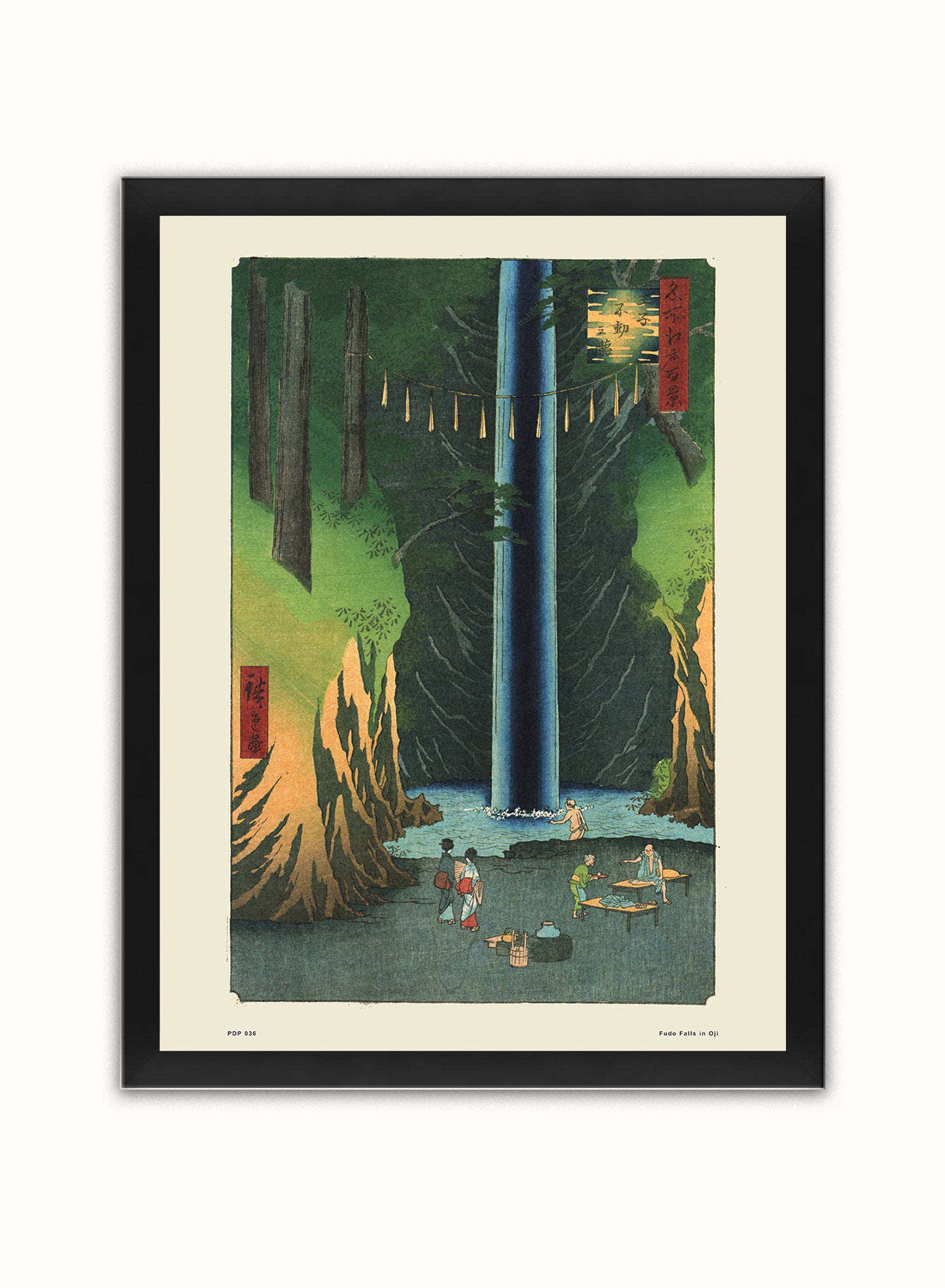 Hiroshige Japanese Poster Art Print Fudo Fall satOji Poster Art Print Japanese Wall Art Print 30x40cm Black Frame