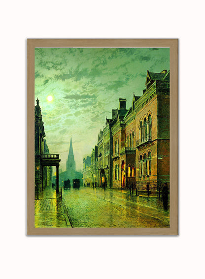 Leeds Park Row by John Atkinson Grimshaw Print – John Atkinson Grimshaw Vintage Art Wall Art 30x40cm Light Wood