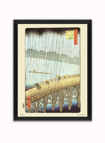 Hiroshige Japanese Sudden Shower over Shin - Ohashi Bridge and atake Poster Art Print Japanese Wall Art Print 30x40cm Black Frame