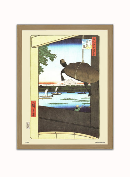 Hiroshiege Mannen Bridge in Fukagawa Vintage Art Wall Art Print 30x40cm Light Wood