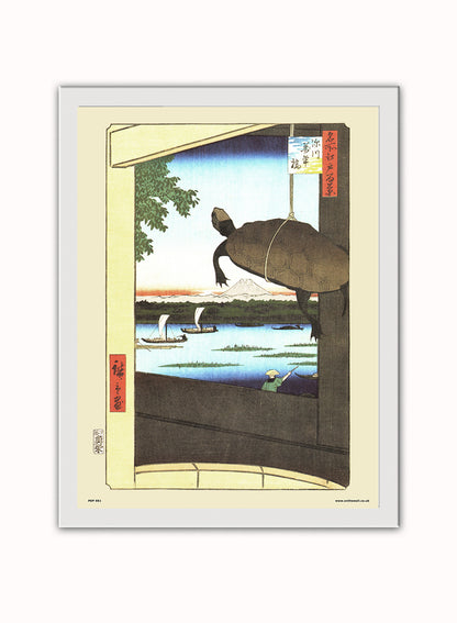 Hiroshiege Mannen Bridge in Fukagawa Vintage Art Wall Art Print 30x40cm White Frame