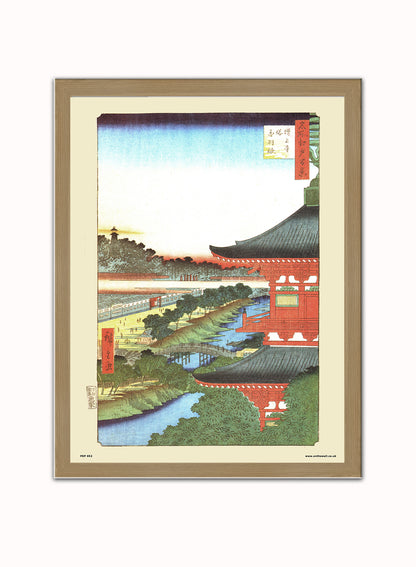 Hiroshige Japanese The Pogoda of Zojoji Poster Art Print Japanese Wall Art Print 30x40cm Light Wood