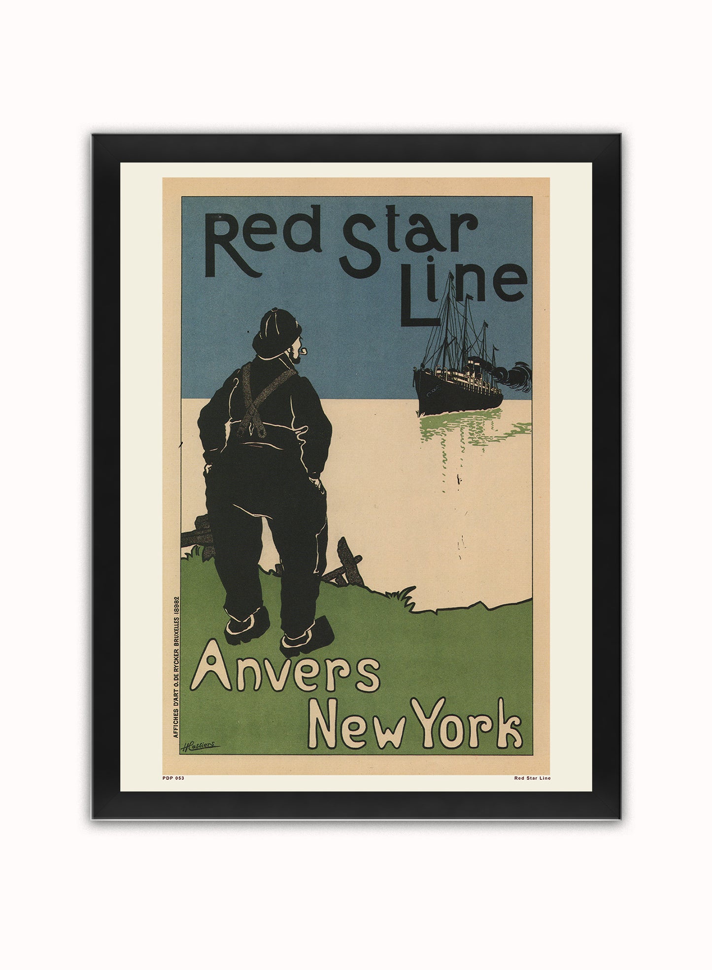 Art nouveau Poster Art Print Red Star Line Poster Art Print Vintage Poster Wall Art Print 30x40cm Black Frame