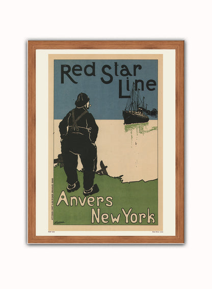 Art nouveau Poster Art Print Red Star Line Poster Art Print Vintage Poster Wall Art Print 30x40cm Dark Wood