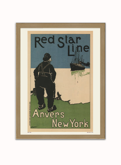 Art nouveau Poster Art Print Red Star Line Poster Art Print Vintage Poster Wall Art Print 30x40cm Light Wood