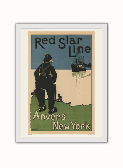 Art nouveau Poster Art Print Red Star Line Poster Art Print Vintage Poster Wall Art Print 30x40cm White Frame