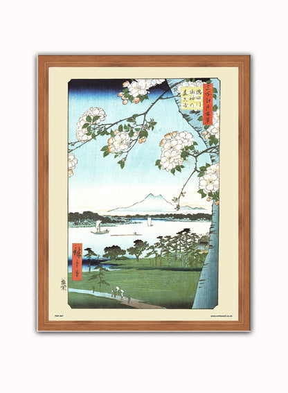 Hiroshige Japanese The Grove at the suijin shrine and massaki on the sumida river Poster Art Print Japanese Wall Art Print 30x40cm Dark Wood