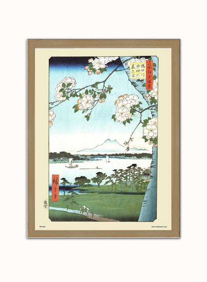 Hiroshige Japanese The Grove at the suijin shrine and massaki on the sumida river Poster Art Print Japanese Wall Art Print 30x40cm Light Wood