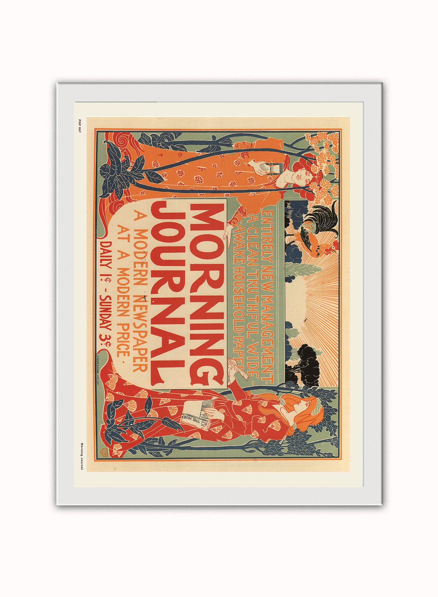 Art nouveau Poster Art Print Morning Journal Poster Art Print Vintage Poster Wall Art Print 30x40cm White Frame
