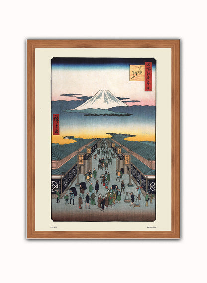 Hiroshige Japanese Poster Art Print Suruga-Cho Poster Art Print Japanese Wall Art Print 30x40cm Dark Wood